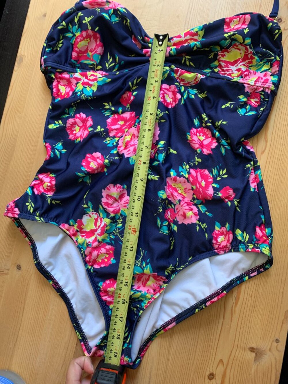 Splendid Swim One Piece Swimsuit Size L Navy Floral Bow Front Open Back Peony - Picture 10 of 12